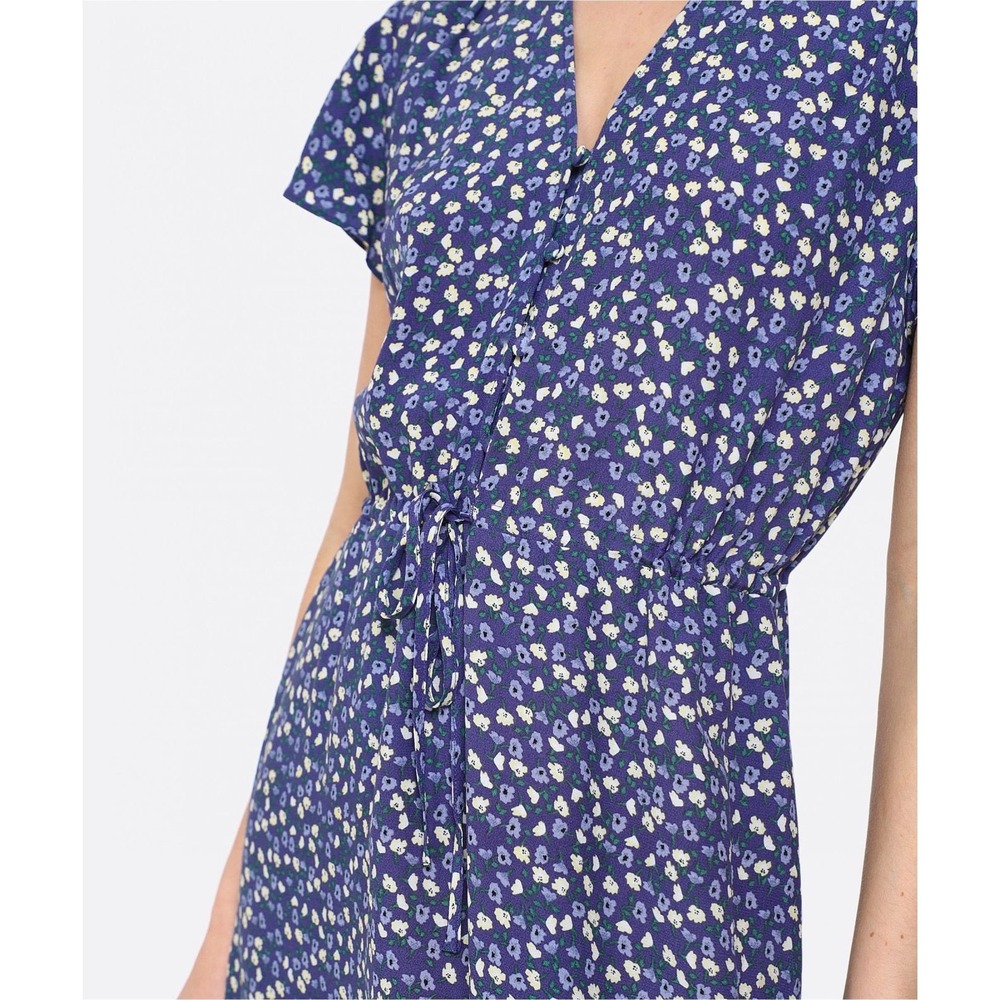 Rails Kiki Navy Ditsy Floral Dress V-Neck Drawstring Midi 927-108A-4195 Large